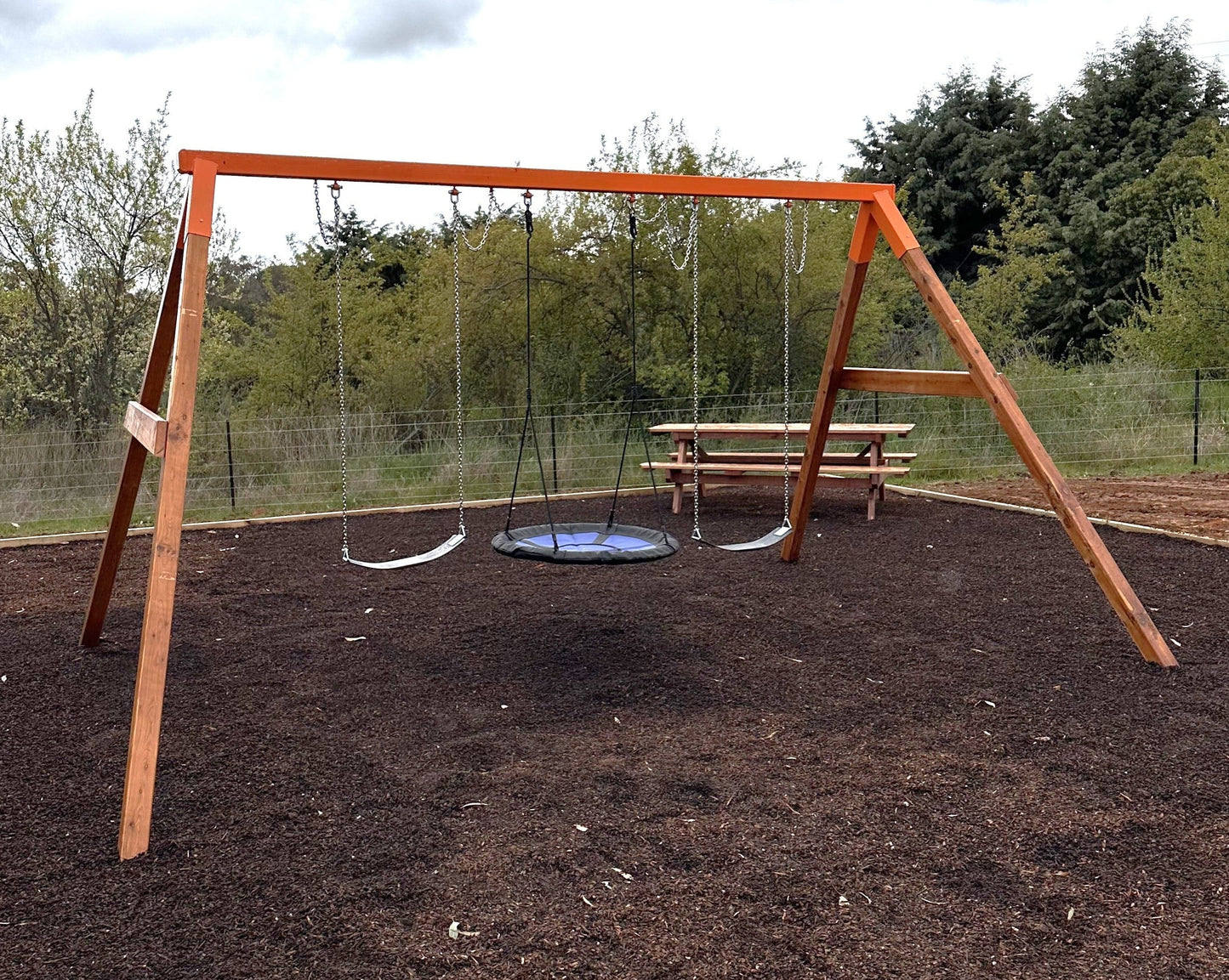 Commercial Triple Swing Set with Timber Legs